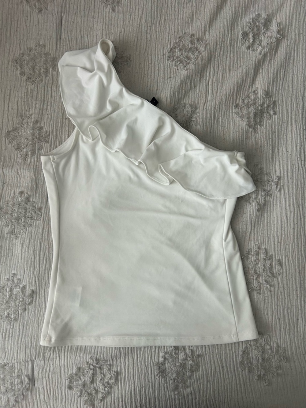 Express White One-Shoulder Ruffle Tank